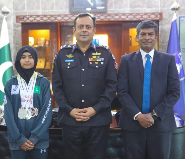 DIG SSU Maqsood Memon Meets Asian Youth Championship 2025 Bangkok Double Silver Medalist Alishba Ali and National Ju-Jitsu Coach Muhammad Ali - NEWS.com.pk